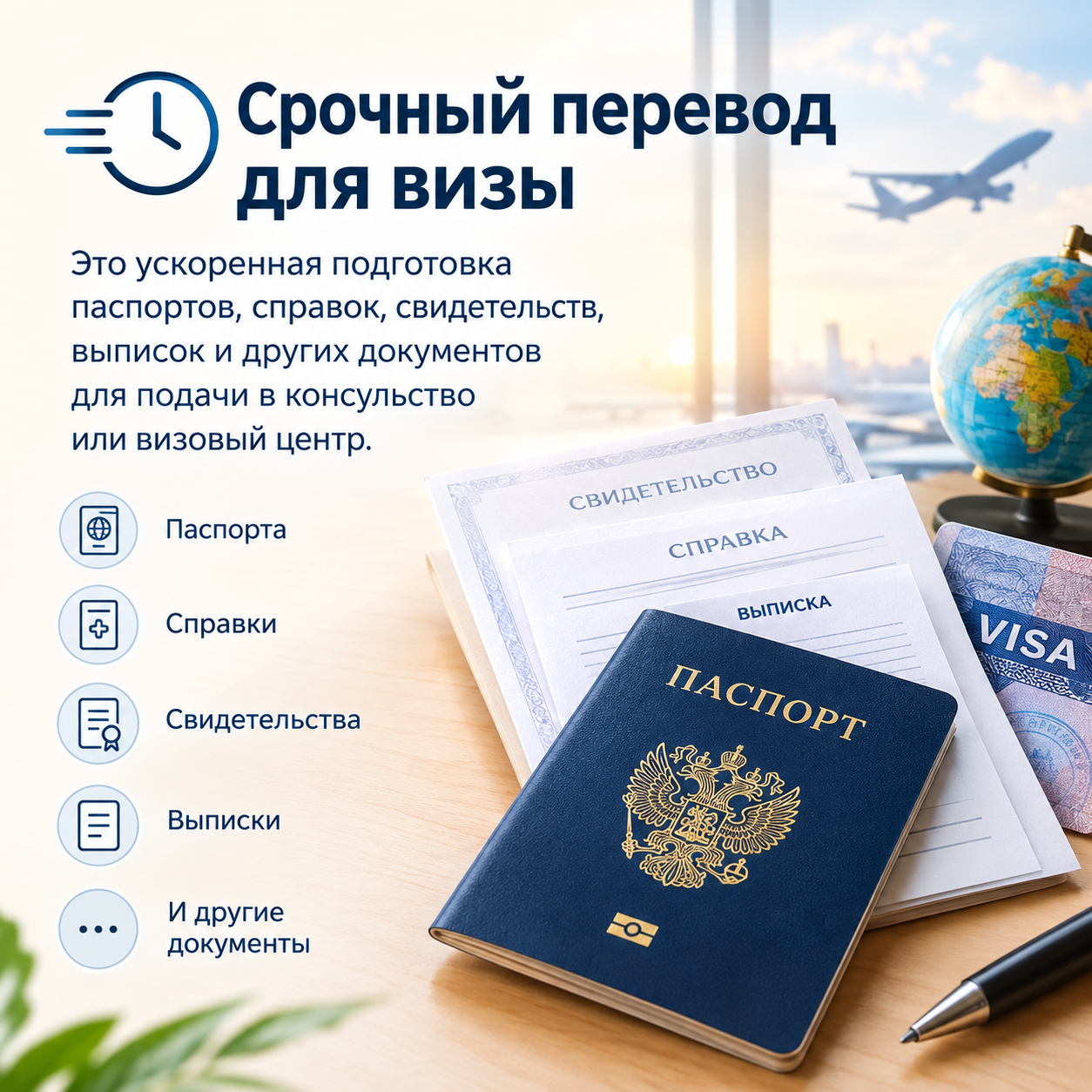 Срочный перевод документов для визы